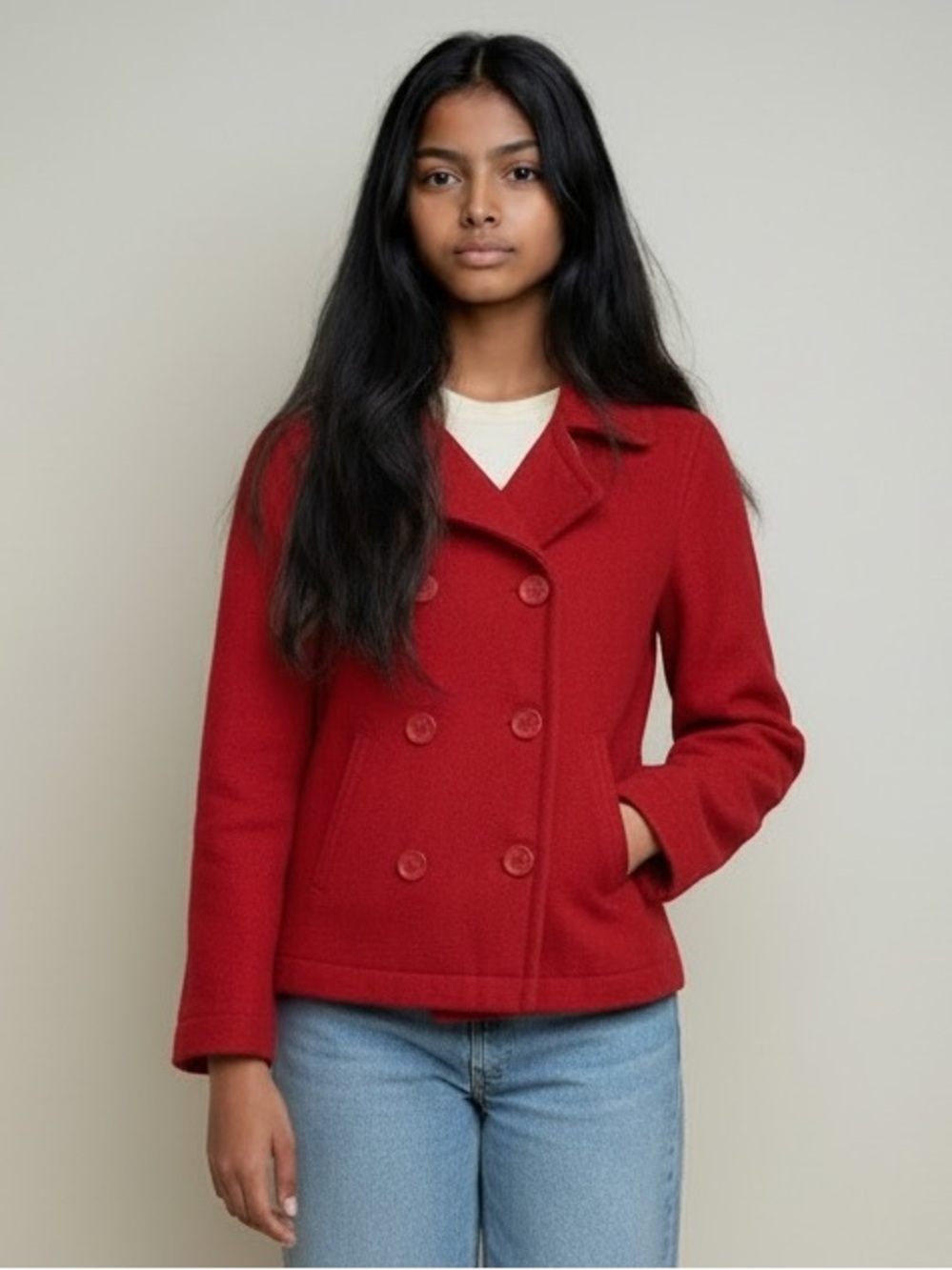 Abercrombie and Fitch Classic Double-Breasted Red Peacoat in Girl’s XL
